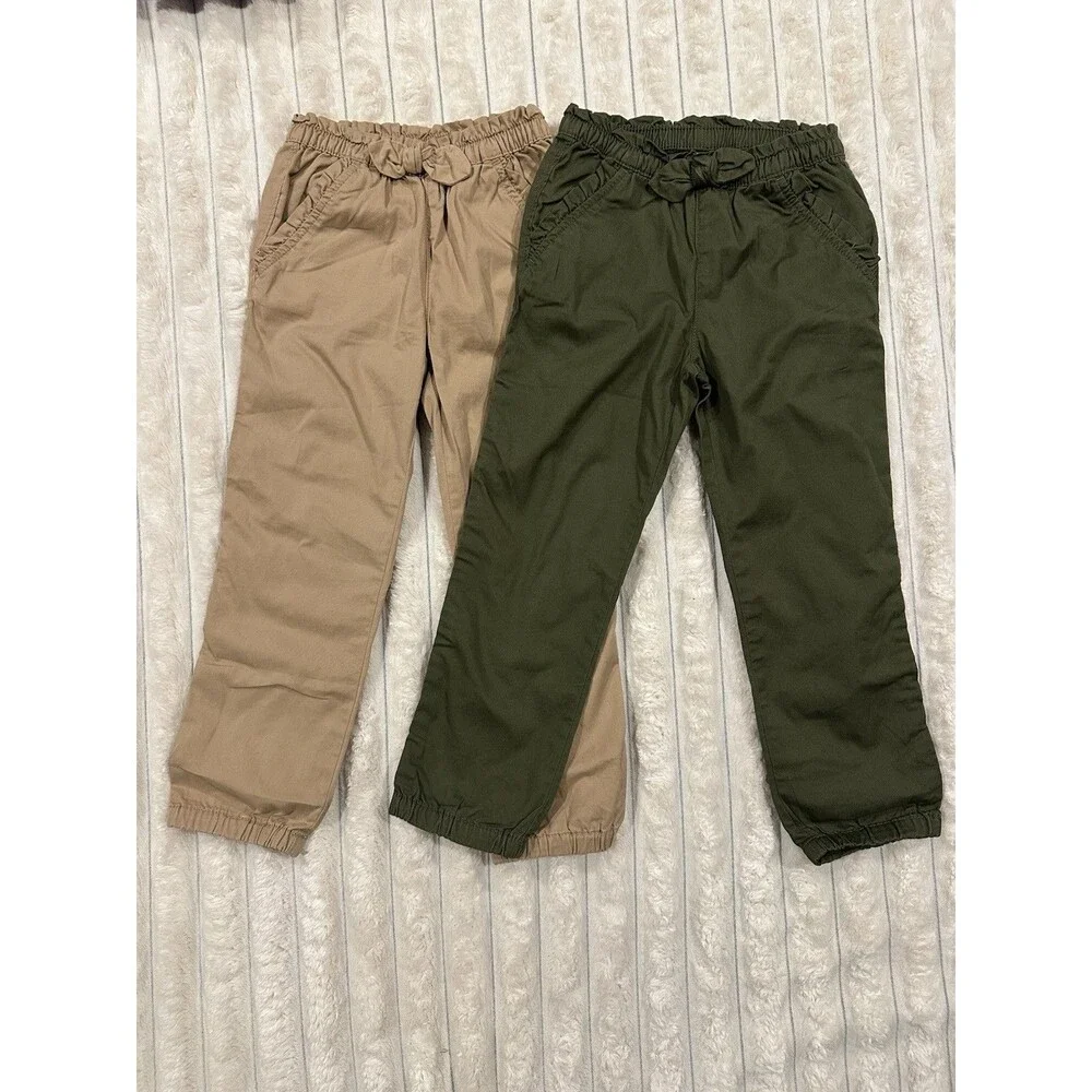 NWOT Gap Girls 5Y Set Of 2 Khaki Elastic Waist Pants - Dark Olive & Khaki